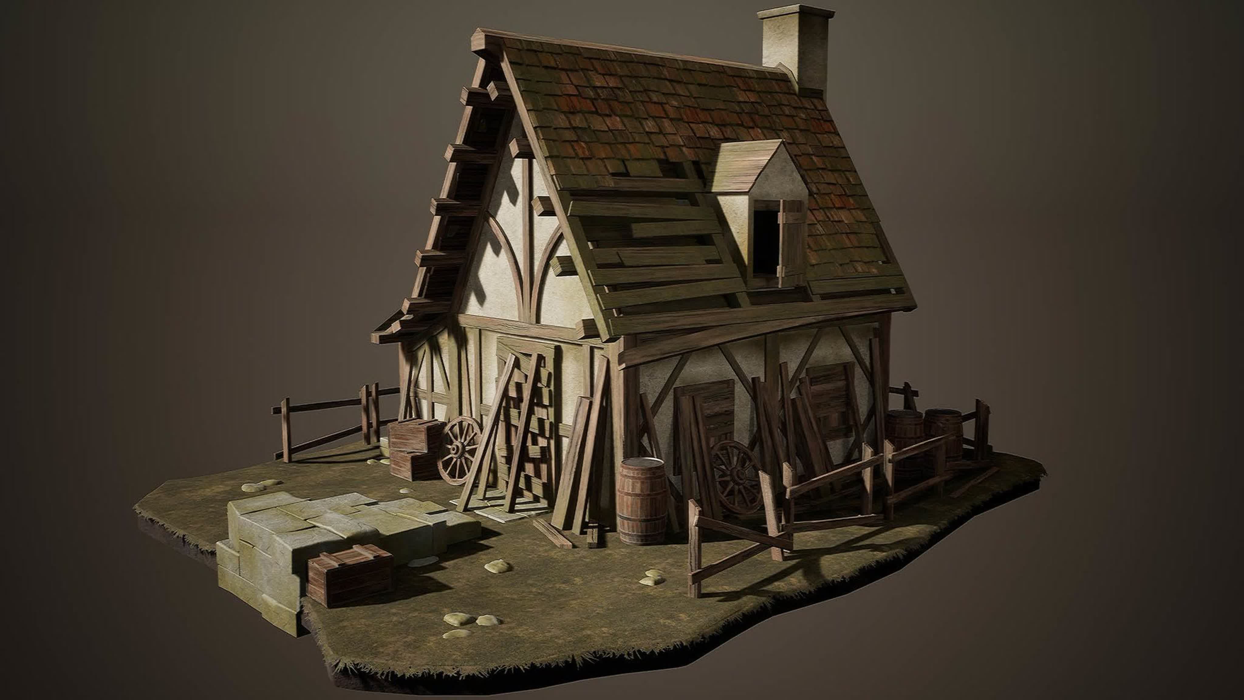 ArtStation - Creating a Realistic Cabin House for Game in Blender 2.81 (2020)