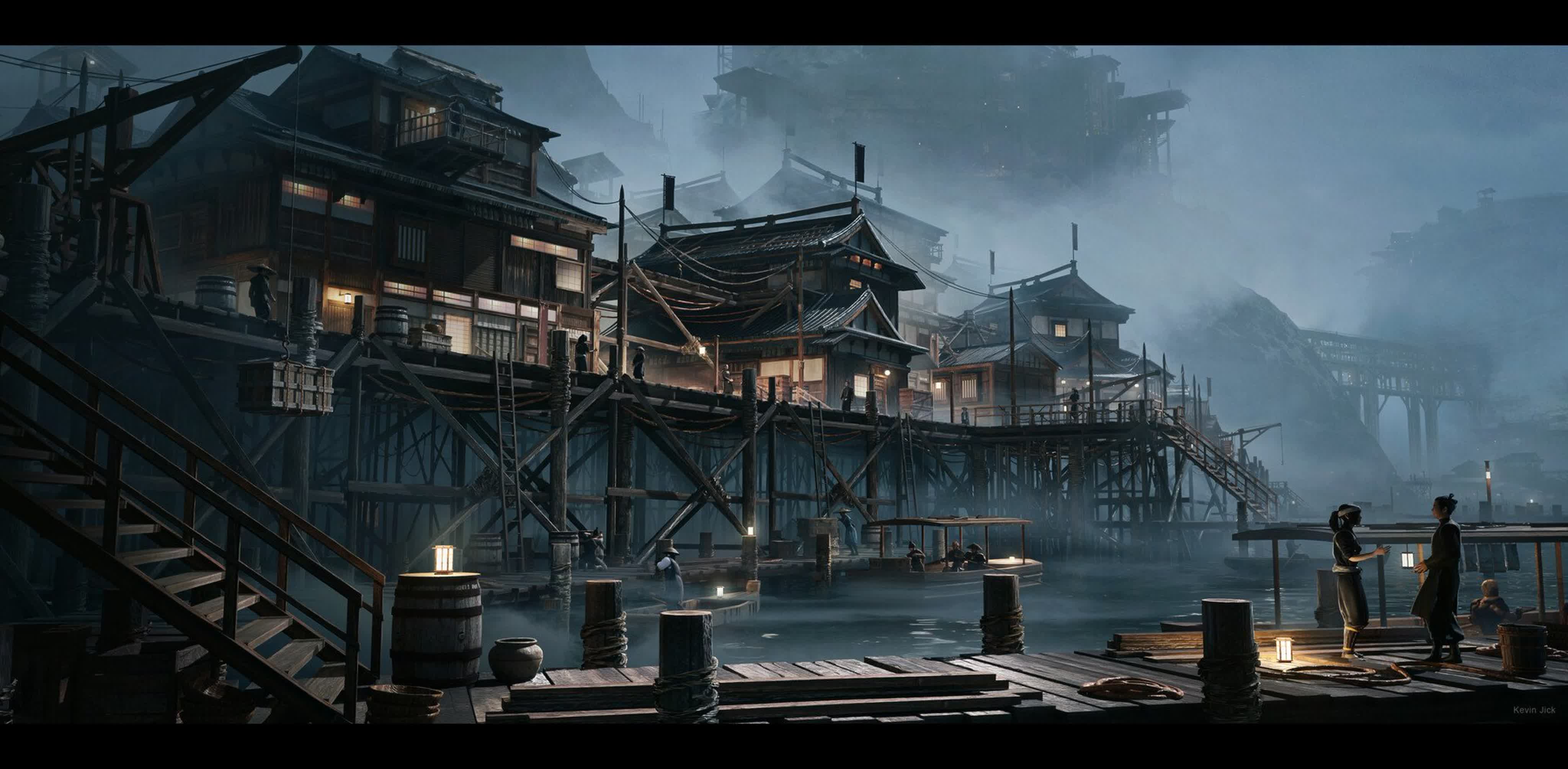 Artstation - Environment Concept Art - Japanese Stilt City