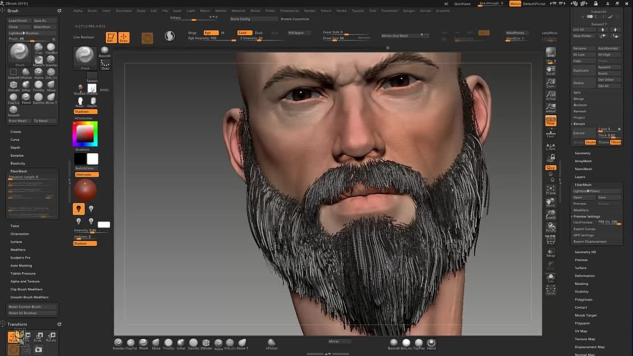 9 Udemy - Male Character Creation in Zbrush , Male Character Creation in Zbrush ,  Making the fibermesh beard and hair